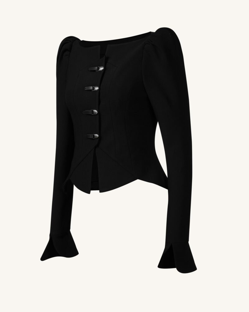 Olivia Puff Shoulder Blazer - Black - Image 4