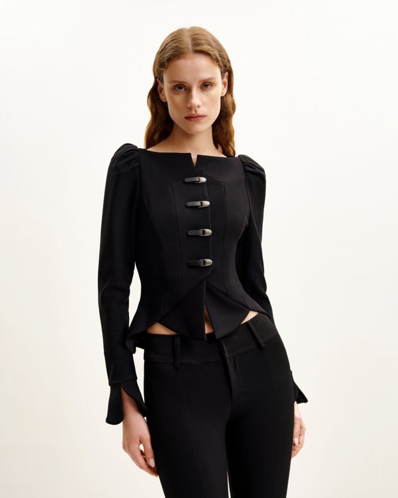 Olivia Puff Shoulder Blazer - Black - Image 2