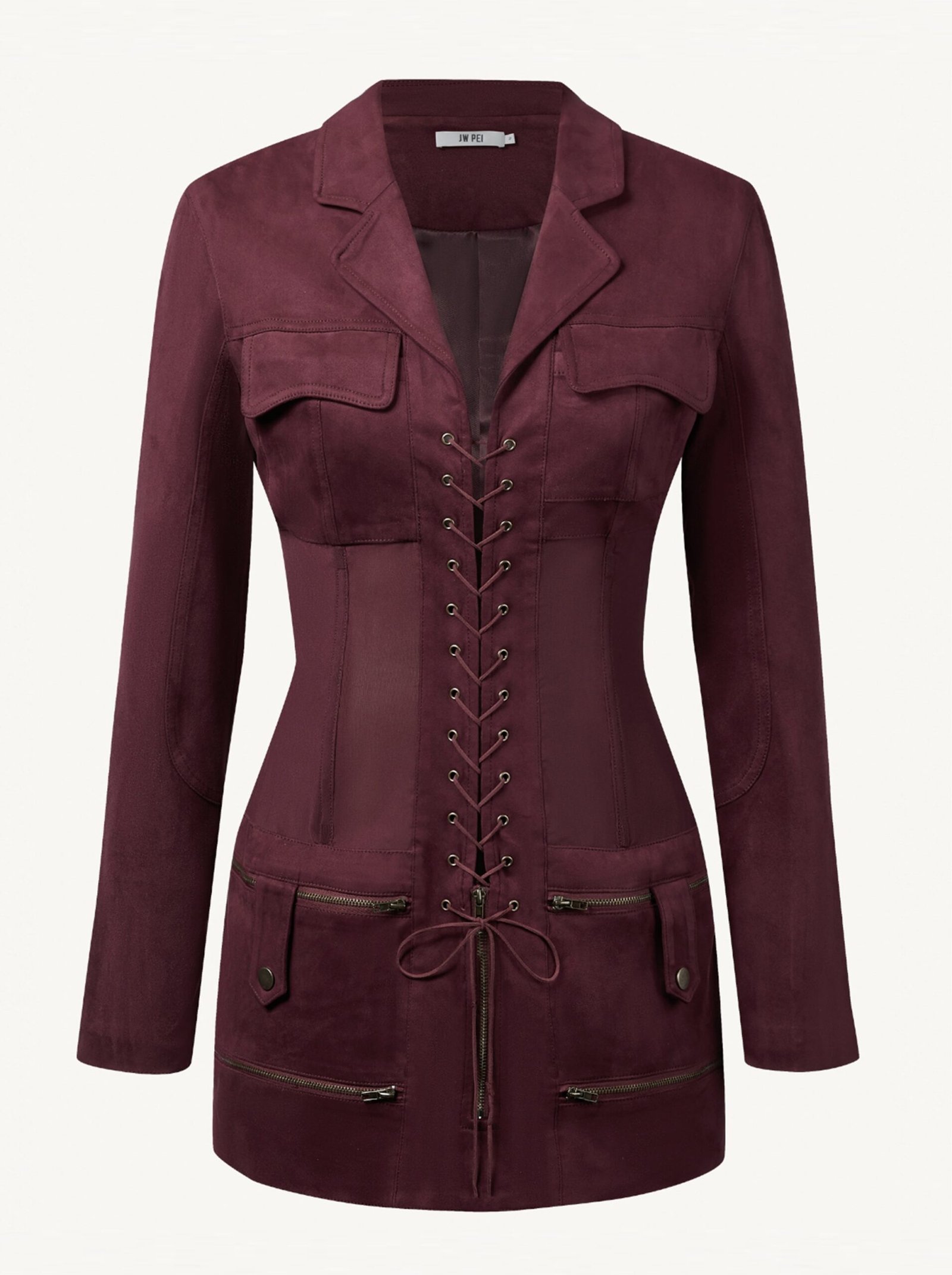 c2831abc7349d543adb0b881462785d1 Faux Suede Corset Jacket Mini Dress - Claret - Image 6