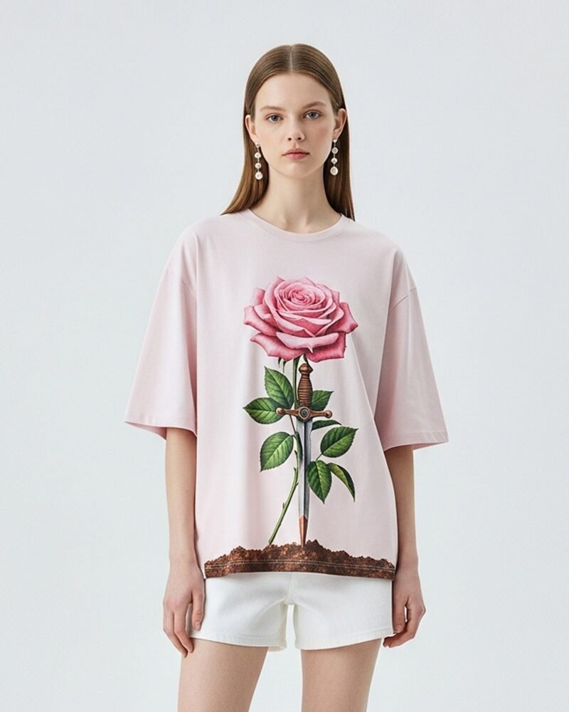Rose Graphic Oversized T-Shirt – Pink - Image 1