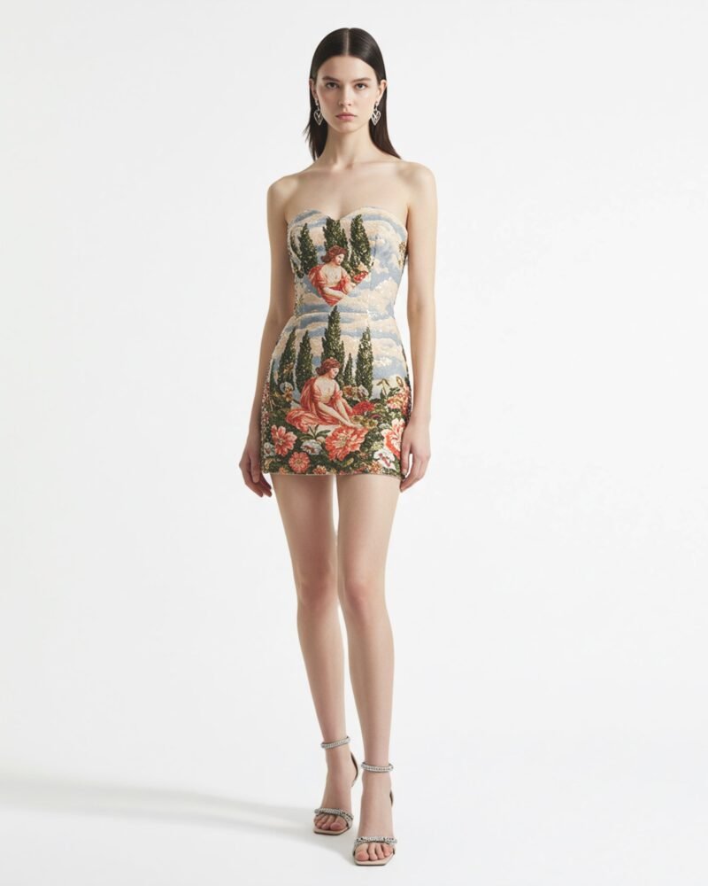 Tapestry Print Strapless Mini Dress – MultiColor - Image 1