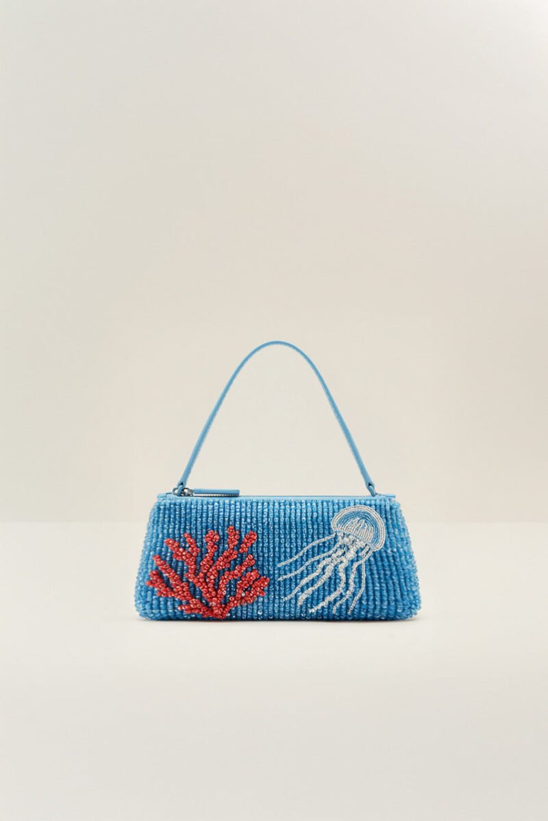 Maya Coral Beaded Top Handle Bag - Blue - Image 1