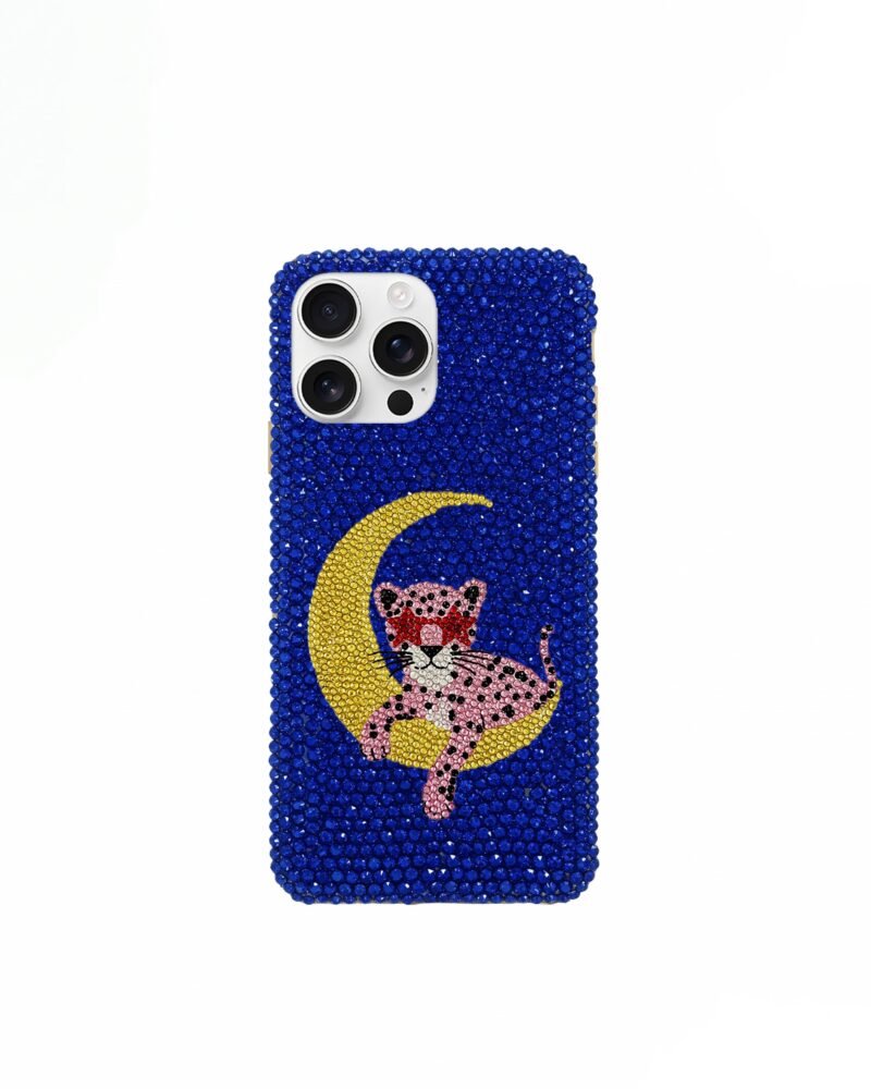 Moon Leopard Artificial Crystal Phone Case – Blue - Image 1
