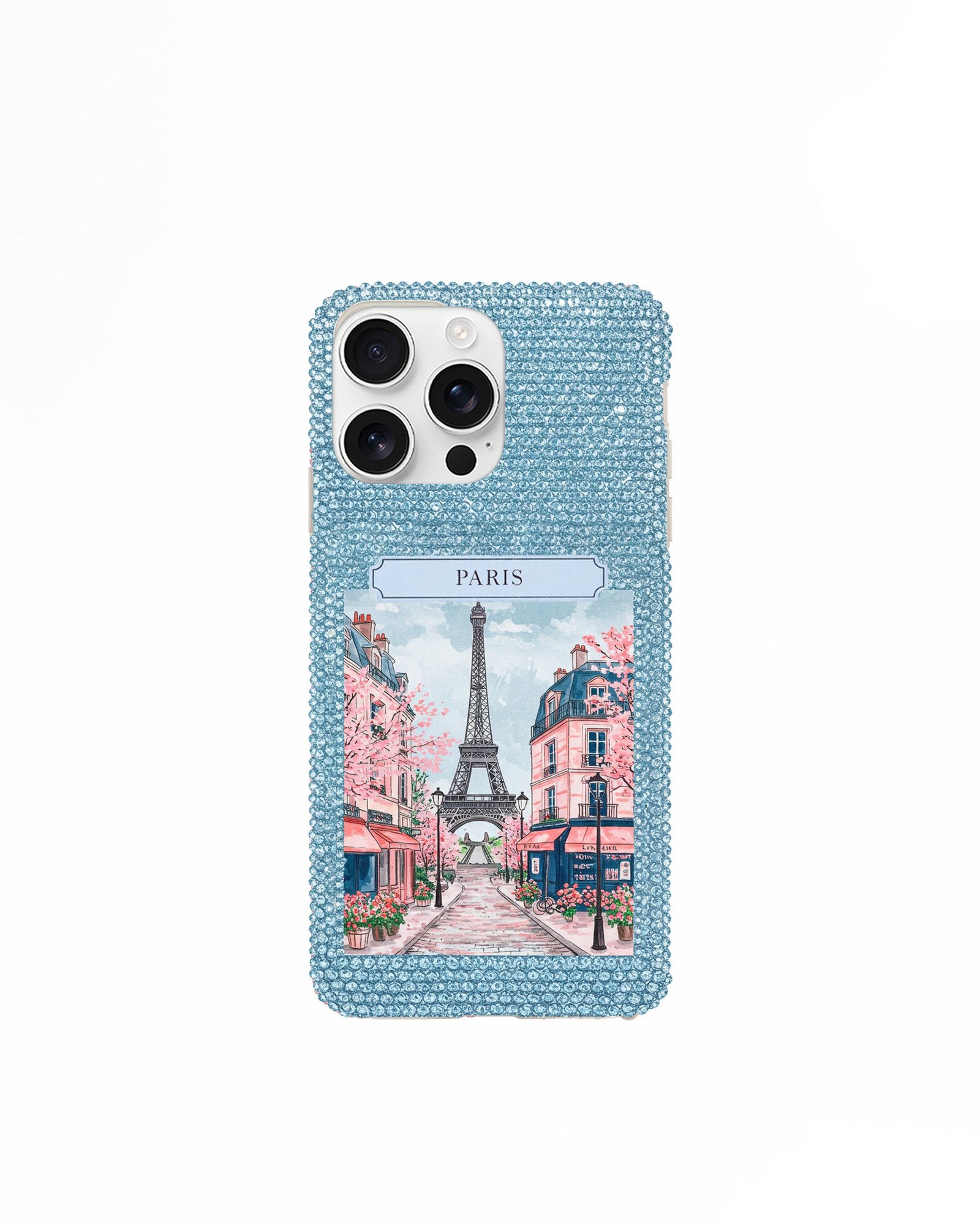 unnamed_9f66d335-39d3-415d-ba47-bb0851c7a583 Paris Glitter Artificial Crystal Phone Case – Blue - Image 1