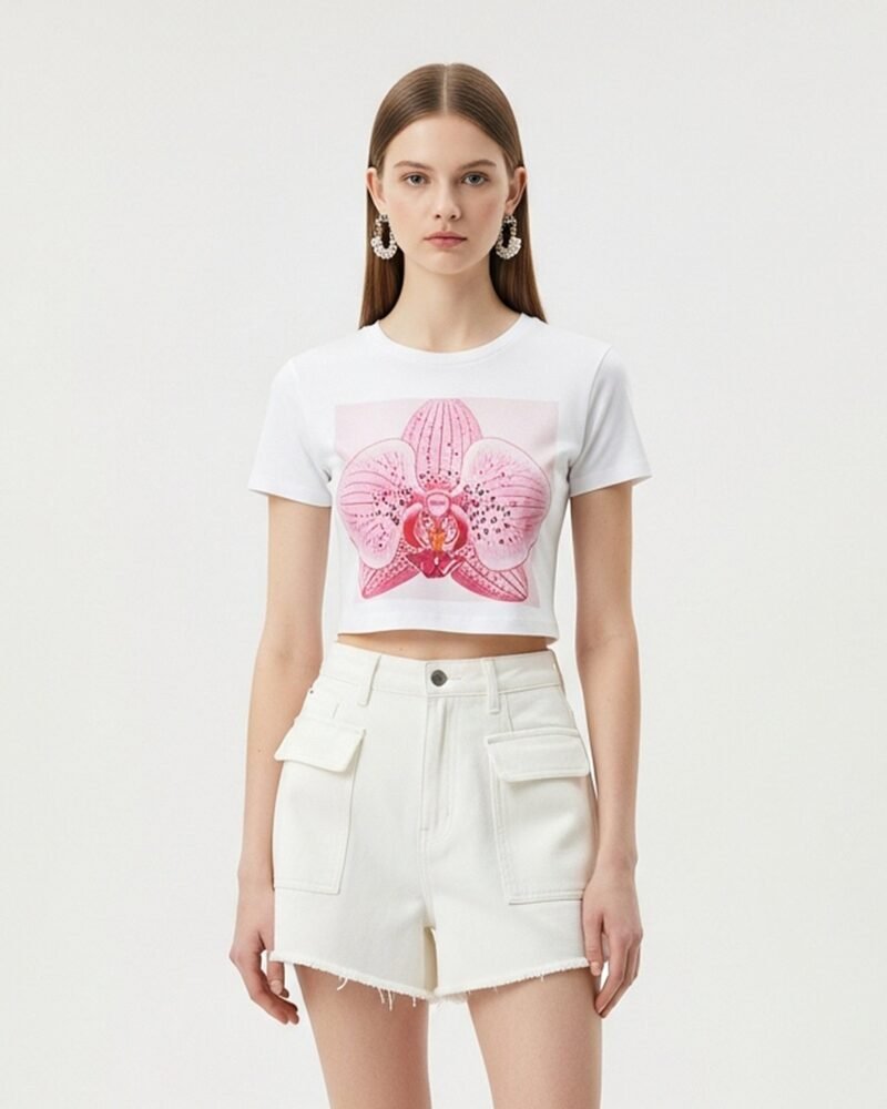 Orchid Graphic Crop T-Shirt – White - Image 1