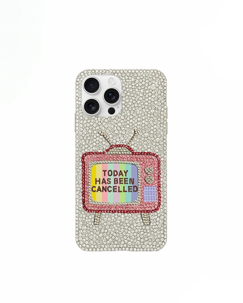Retro TV Artificial Crystal  Phone Case – White - Image 1