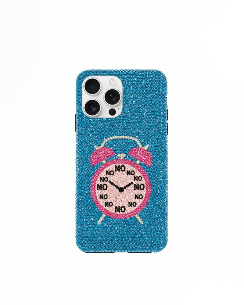 Rhinestone Alarm Clock Phone Case – Blue - Image 1