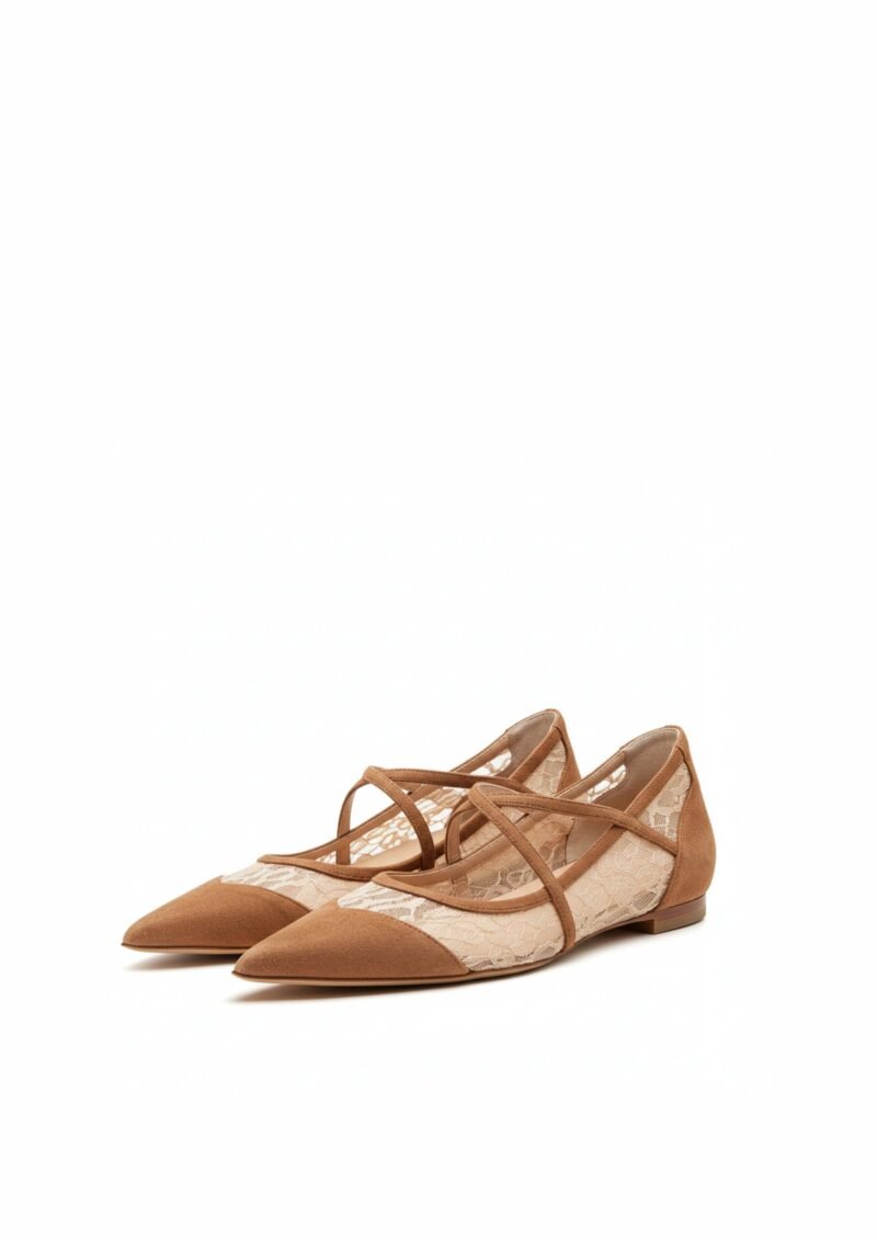 Hazel Lace Strap Flats – Brown - Image 1