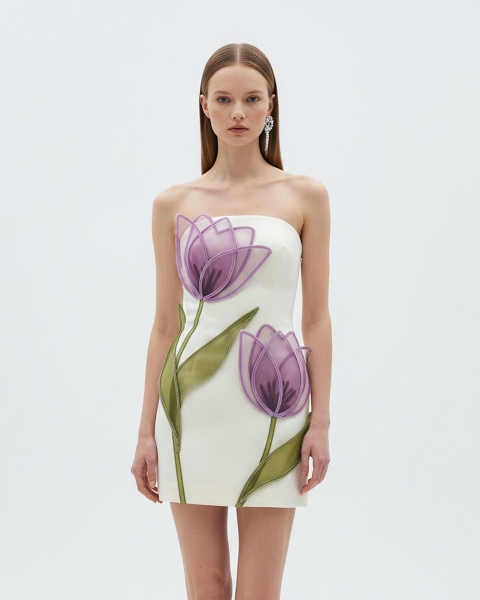 unnamed_df420dd5-1a8c-4fdc-aae7-04b3b502bddd Strapless Tulip Appliqué Dress – White - Image 1