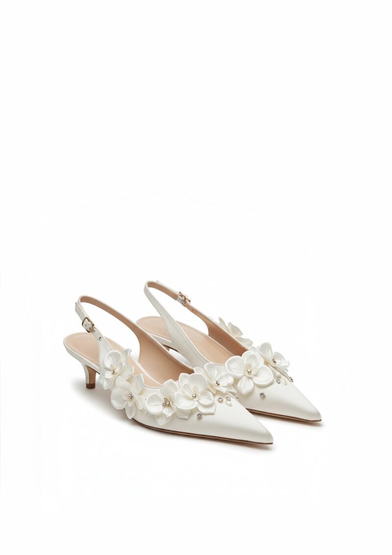 Lila Floral Slingback Pumps – White - Image 1